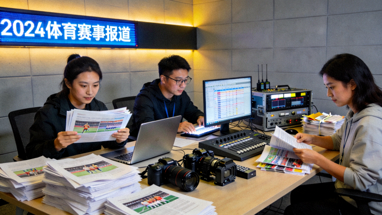 体育资讯编辑室内工作人员整理赛事报道素材